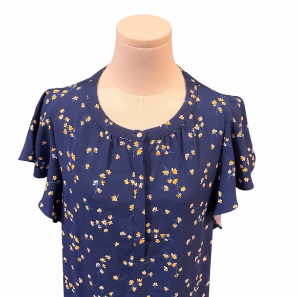 Tommy Hilfiger Ruffle Hem Flutter Sleeve Floral Print Shift Dress Navy Blue Sz M - Picture 6 of 16